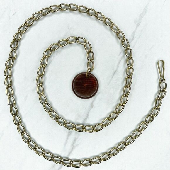 Gold Tone Chain Link Belt Wood Charm Y2K Festival XS/Small (XS/S) ✨ - Picture 1 of 12